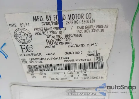 2015 Ford Explorer Sport z USA, uszkodzony, nr VIN 1FM5K8GT0FGA22493